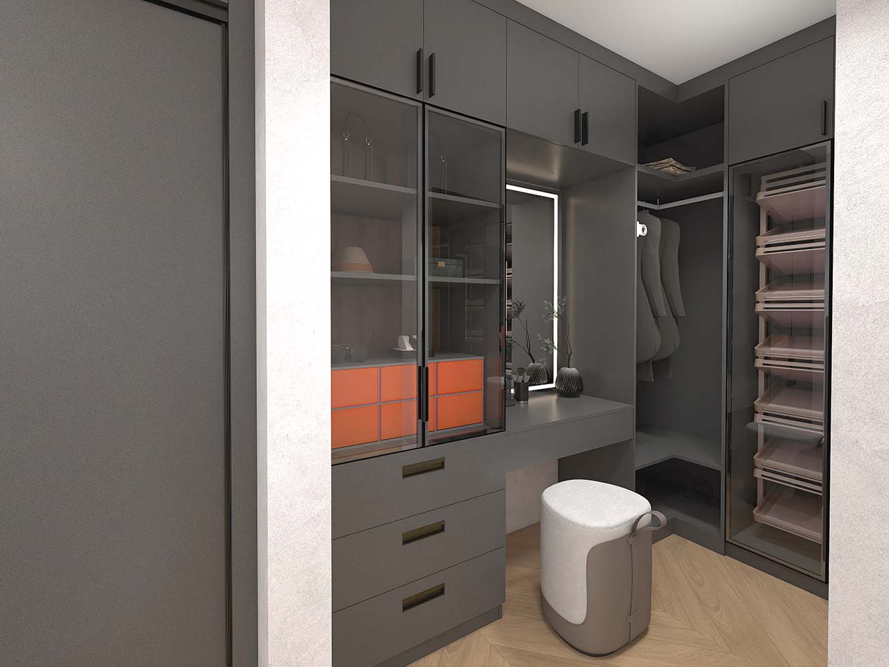 Black L-Shaped Melamine Sliding Door Wardrobe