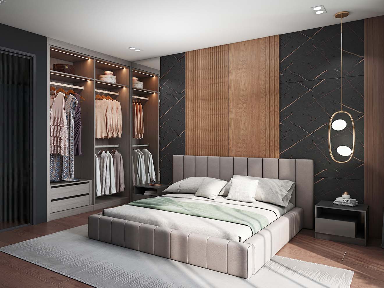 Black Melamine Modern Hinged Wardrobes with Glass Doors