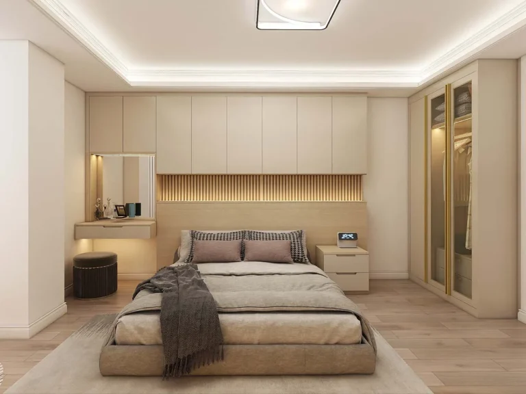 Elegant Cream PVC Hinged Wardrobe with Glass Doors