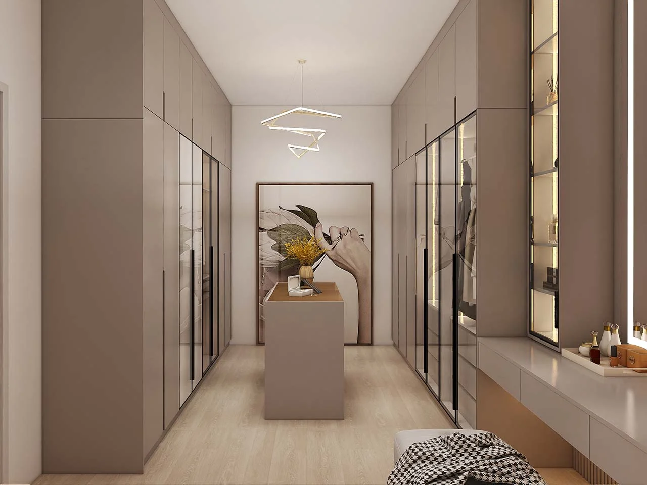Walk In Closet 1 Elegant Golden U-Shaped Walk In Closet with Glass Doors