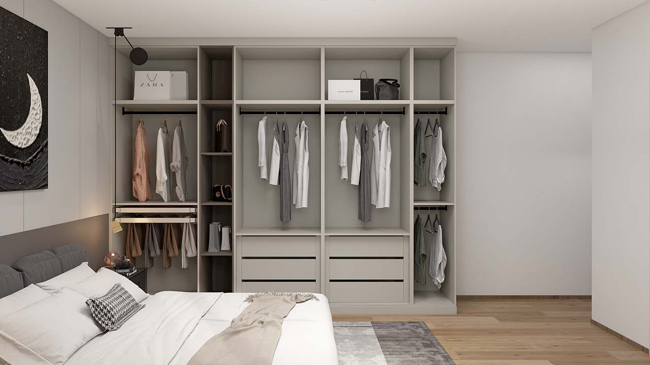 Elegant Modern White Bedroom with Melamine Hinged Wardrobes