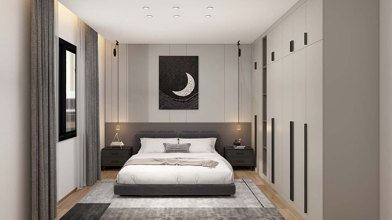 Elegant Modern White Bedroom with Melamine Hinged Wardrobes