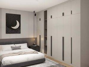 Elegant Modern White Bedroom with Melamine Hinged Wardrobes