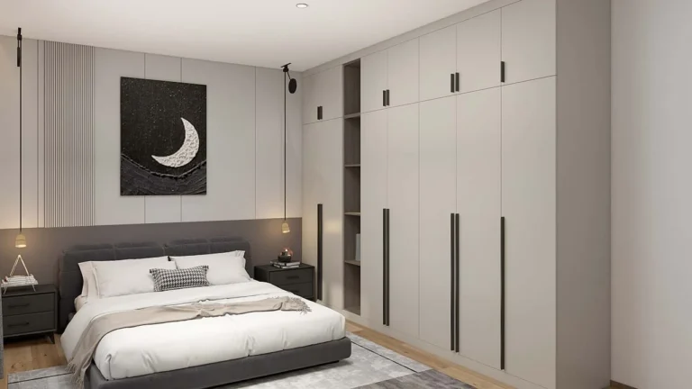 Elegant Modern White Bedroom with Melamine Hinged Wardrobes
