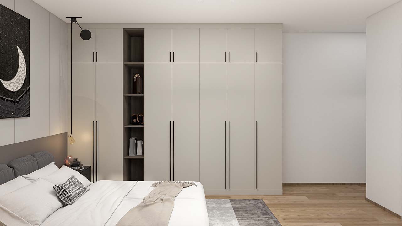 Elegant Modern White Bedroom with Melamine Hinged Wardrobes