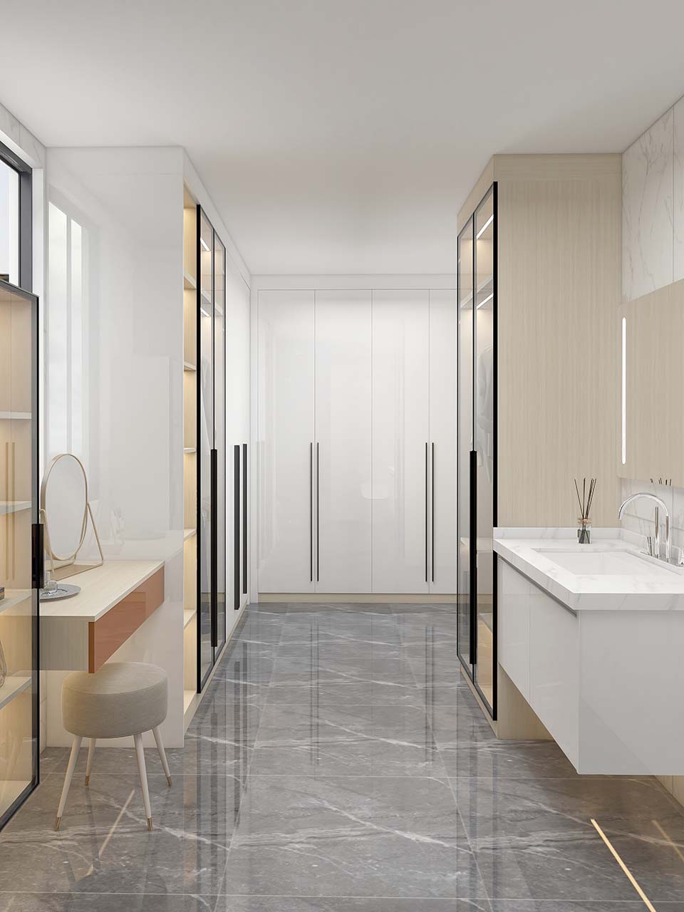 Gallery Modern White Lacquer Hinged Wardrobe with Silver Hardware