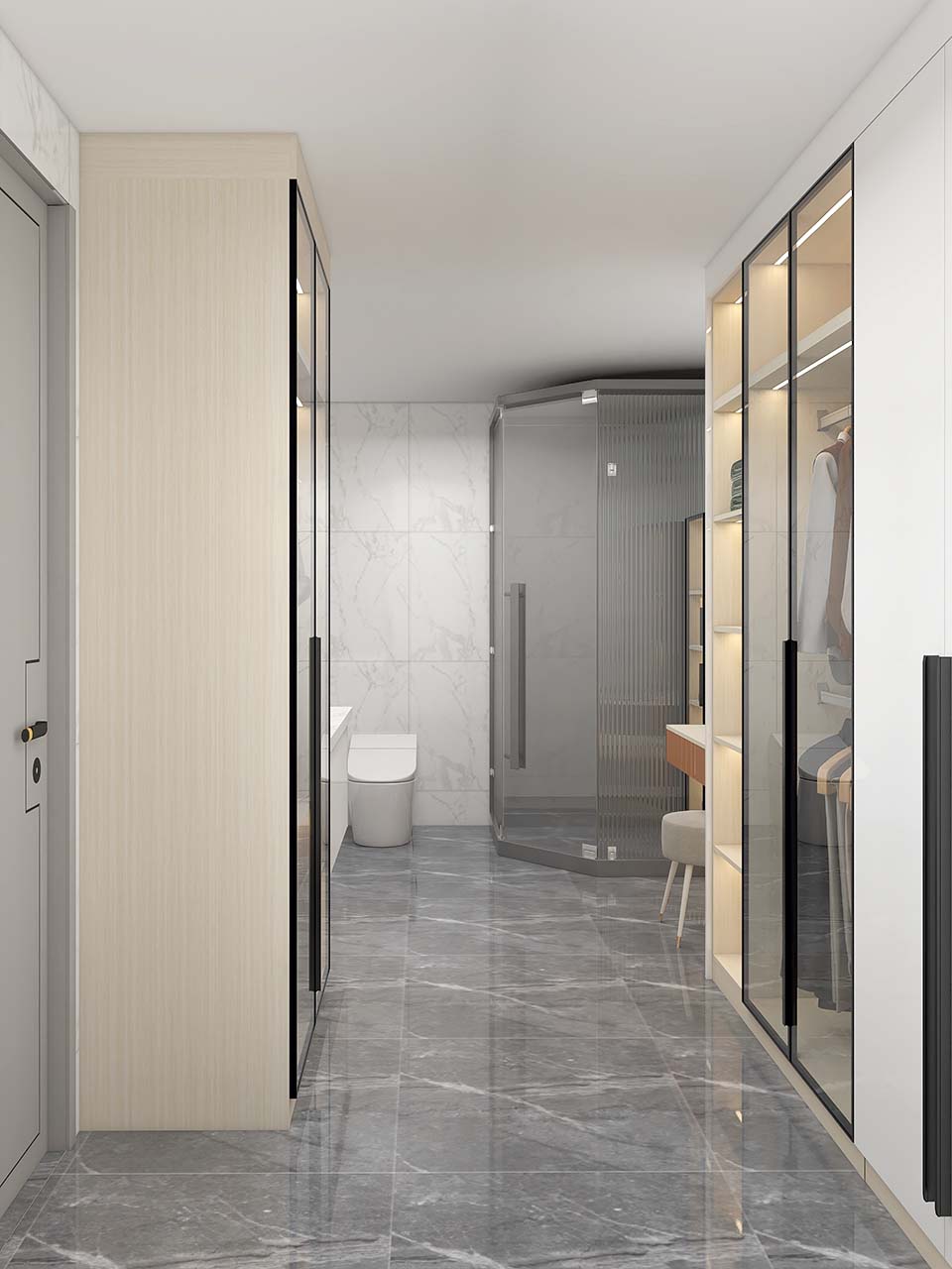 Gallery Modern White Lacquer Hinged Wardrobe with Silver Hardware