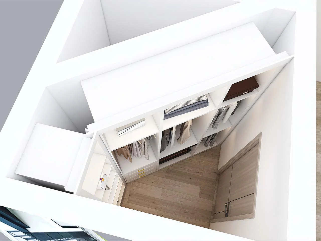 Minimalism White L-Shaped Walk In Closet