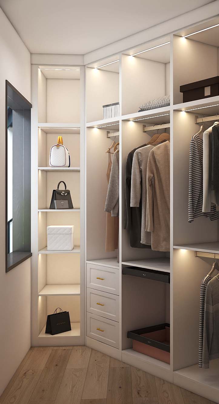 Minimalism White L-Shaped Walk In Closet