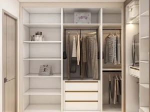 Minimalism Wood Modern L-Shaped Walk In Closet