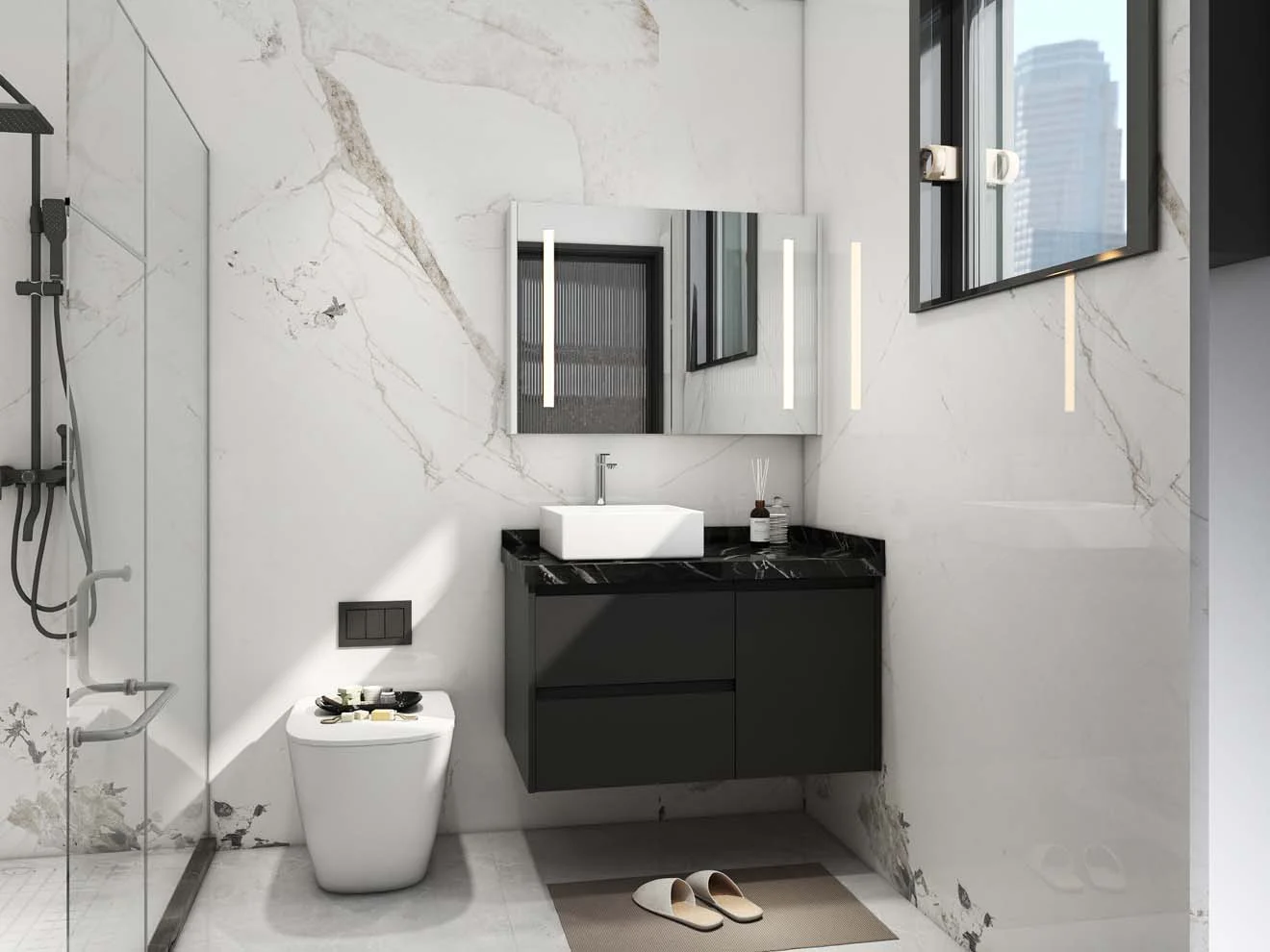 Tocador de baño moderno de madera contrachapada lacada en negro