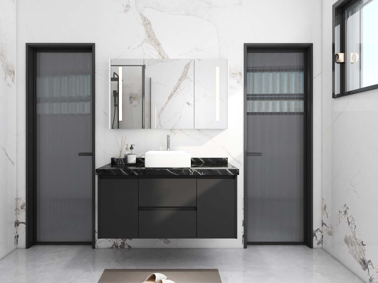 Modern Black Lacquer Plywood Bathroom Vanity