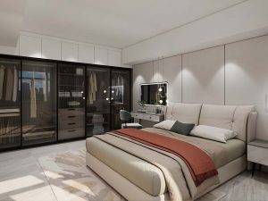 Modern Black Lacquer Sliding Door Wardrobe With Glass Doors
