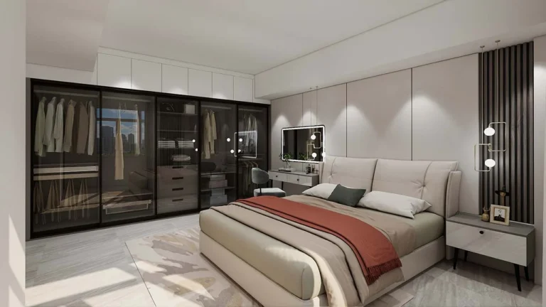 Modern Black Lacquer Sliding Door Wardrobe With Glass Doors