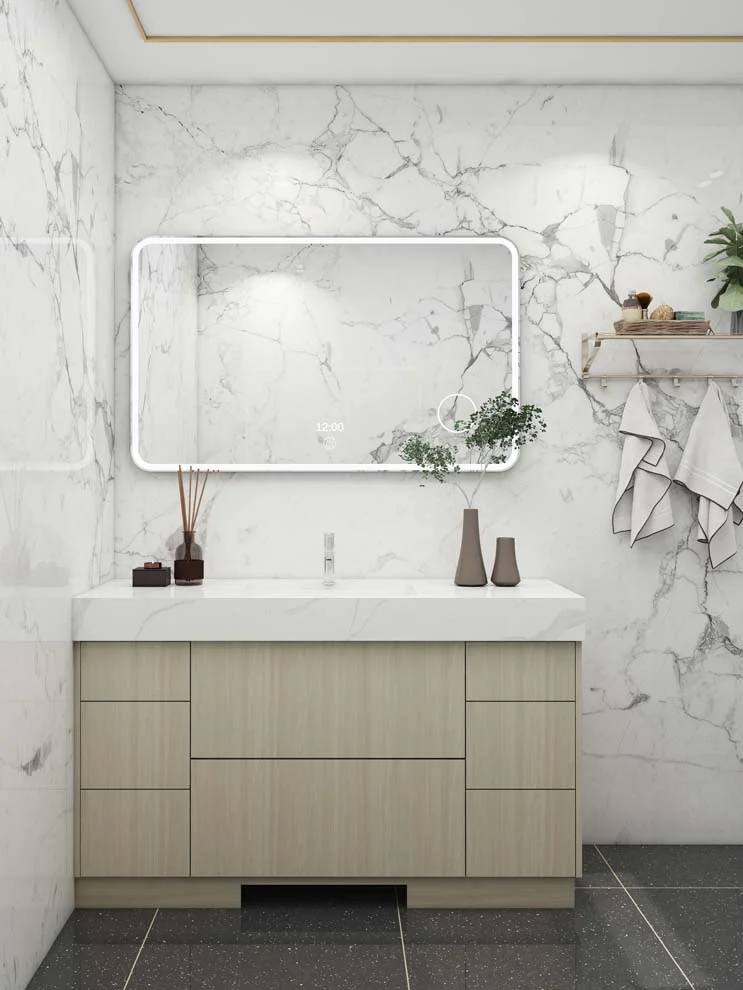 Tocador de baño de madera contrachapada con chapa de madera de galería moderna