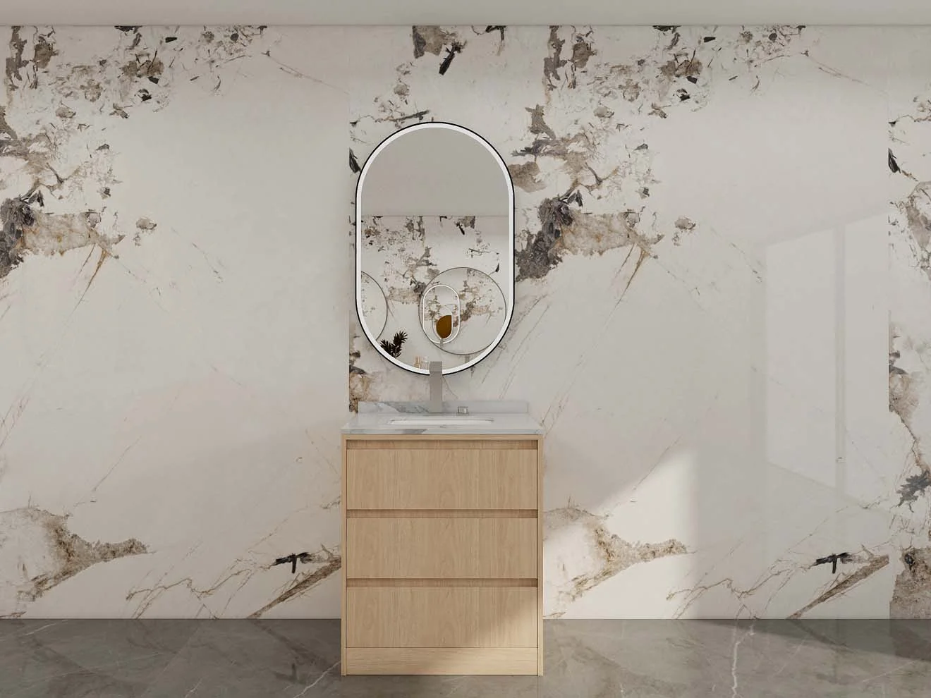 Tocador de baño de madera contrachapada con chapa de madera de galería moderna