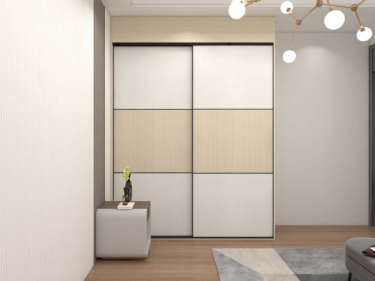 Modern Two-tone Melamine Sliding Door Wardrobe 2 Modern Two-tone Melamine Sliding Door Wardrobe