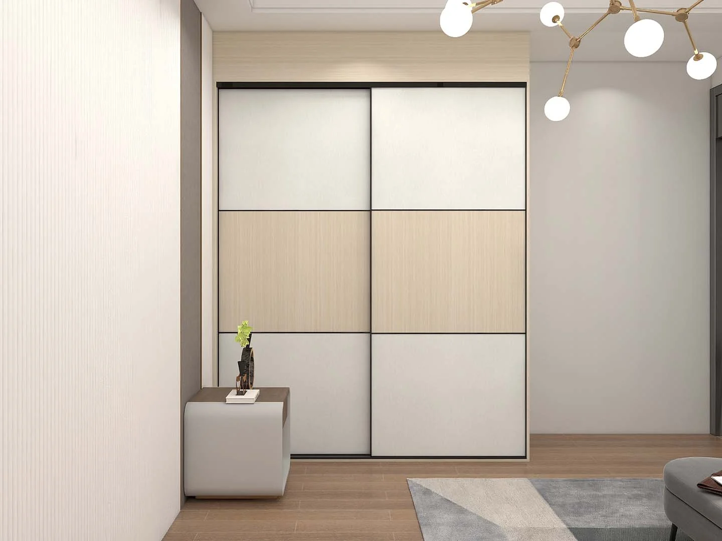Modern Two-tone Melamine Sliding Door Wardrobe