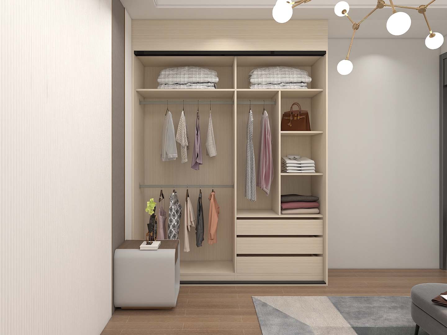 Modern Two-tone Melamine Sliding Door Wardrobe