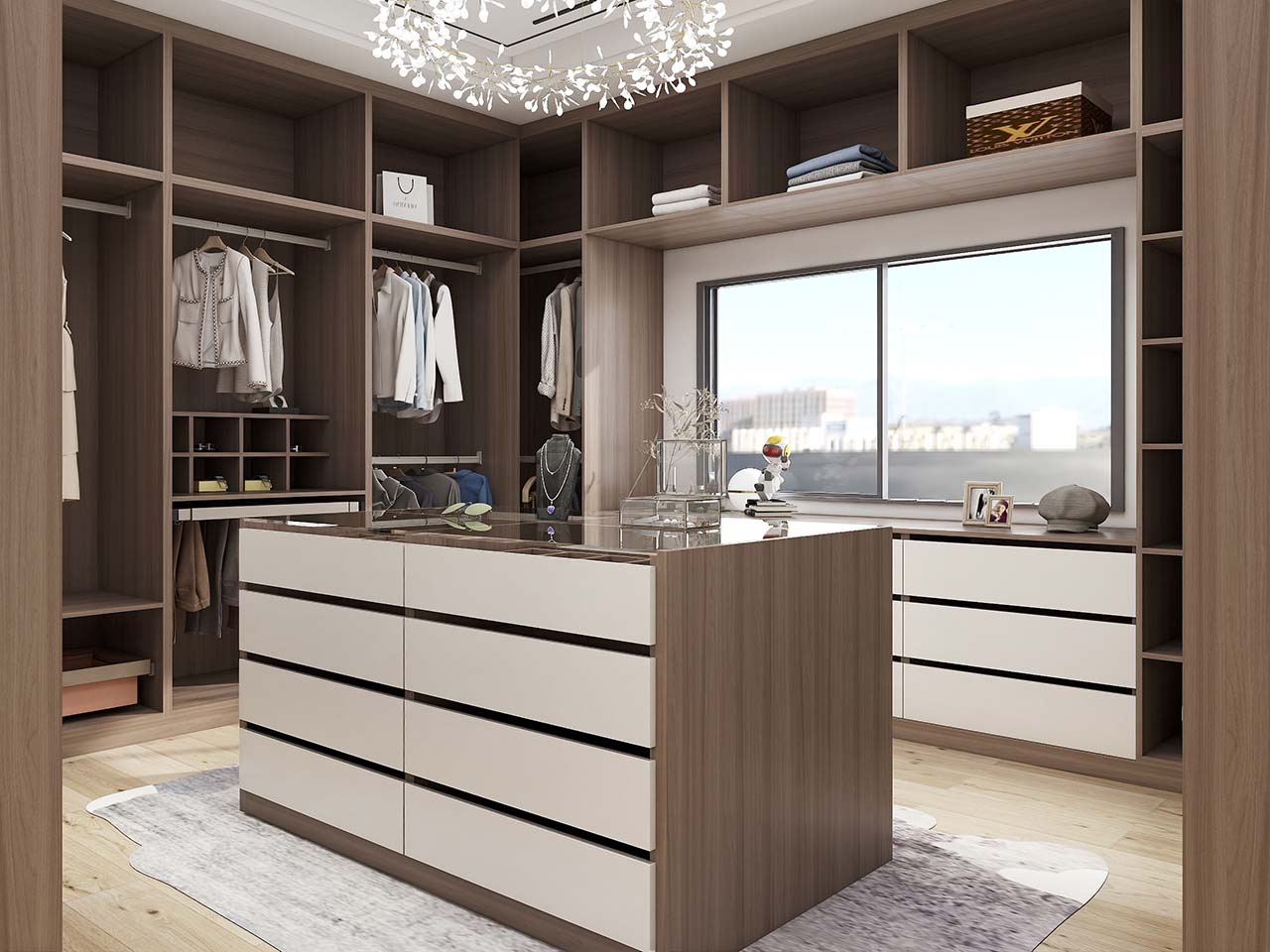 Modern Warm Melamine U-Shaped Walk In Closet 2 Modern Warm Melamine U-Shaped Walk In Closet