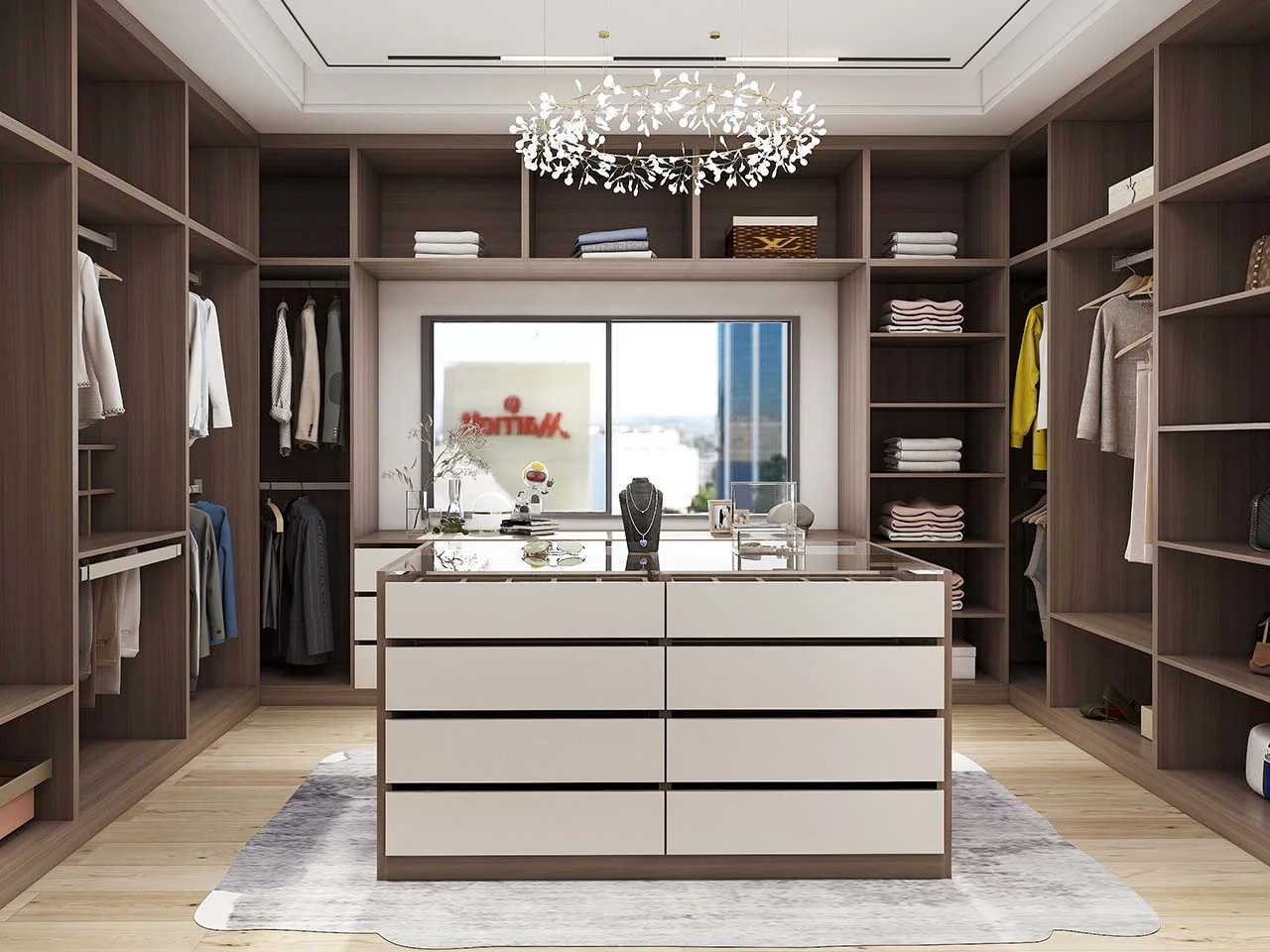 Walk In Closet 6 Modern Warm Melamine U-Shaped Walk In Closet