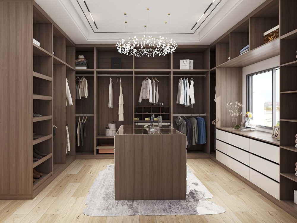 Modern Warm Melamine U-Shaped Walk In Closet - PA Kitchen