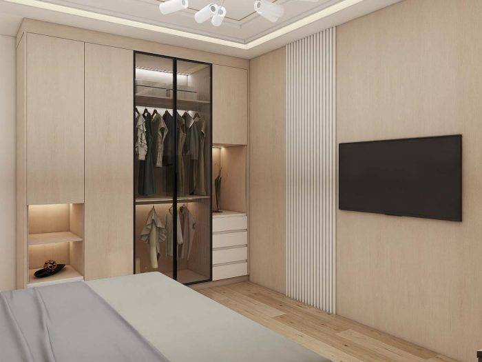 White Melamine Modern Hinged Wardrobes with Glass Doors