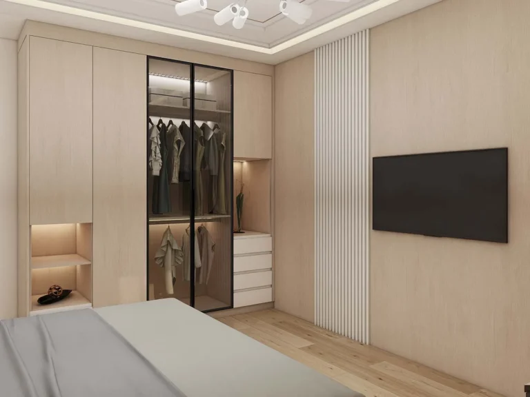 White Melamine Modern Hinged Wardrobes with Glass Doors