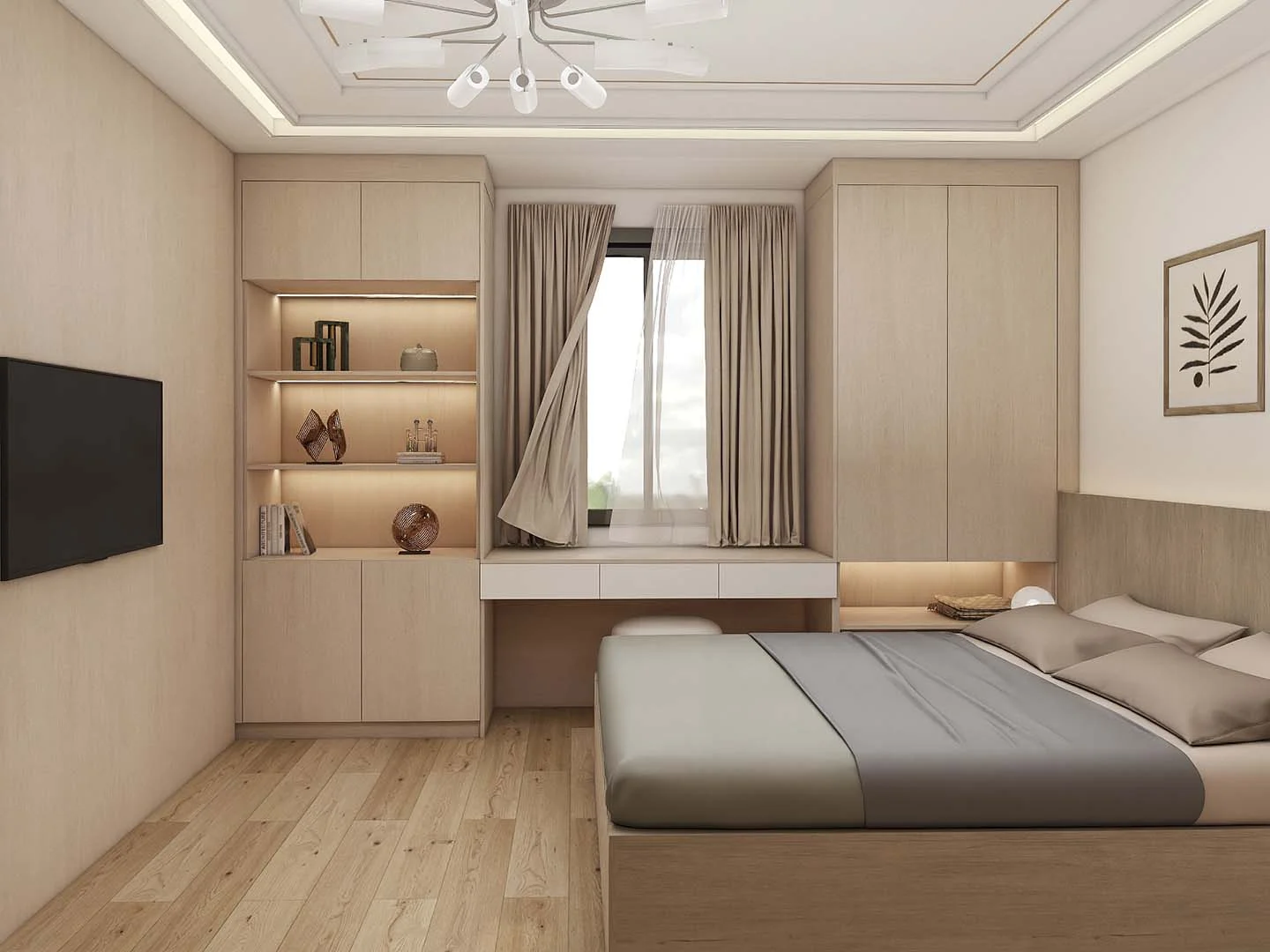 White Melamine Modern Hinged Wardrobes with Glass Doors