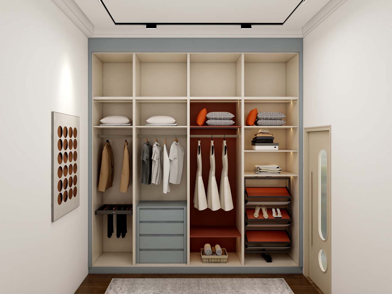 Modern Bedroom Closet Designs with Glass Display Doors