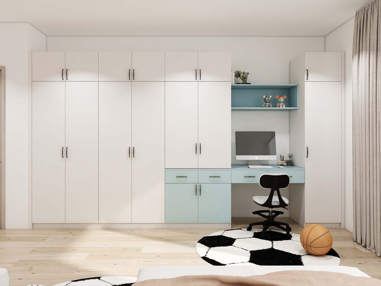 Modern Kids Closet With Integrated Study Desk