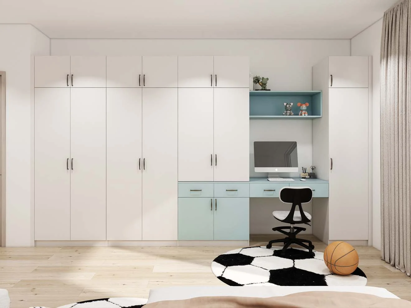 Modern Kids Closet With Integrated Study Desk