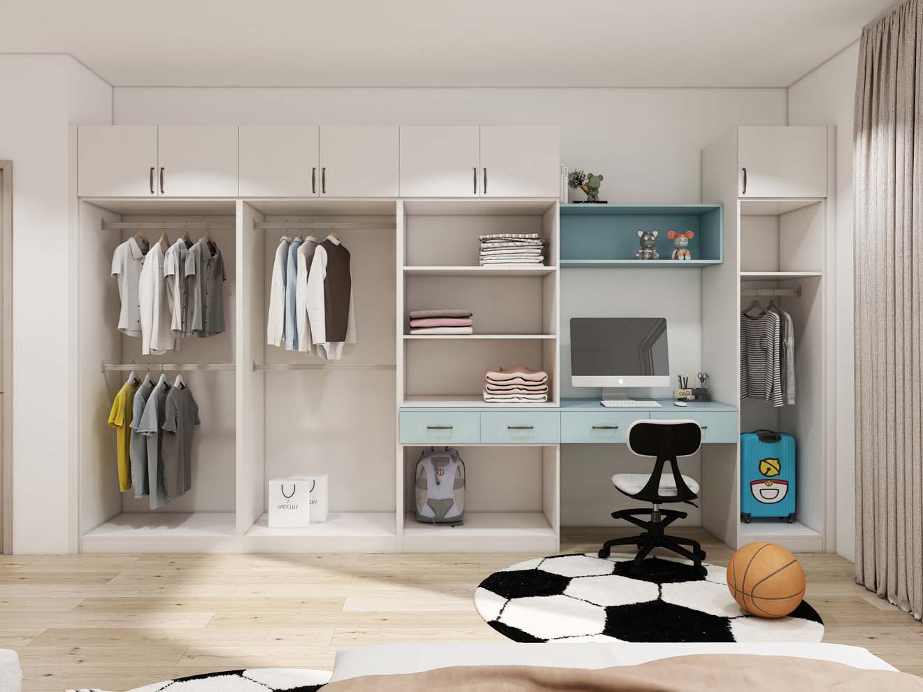 Modern Kids Closet With Integrated Study Desk