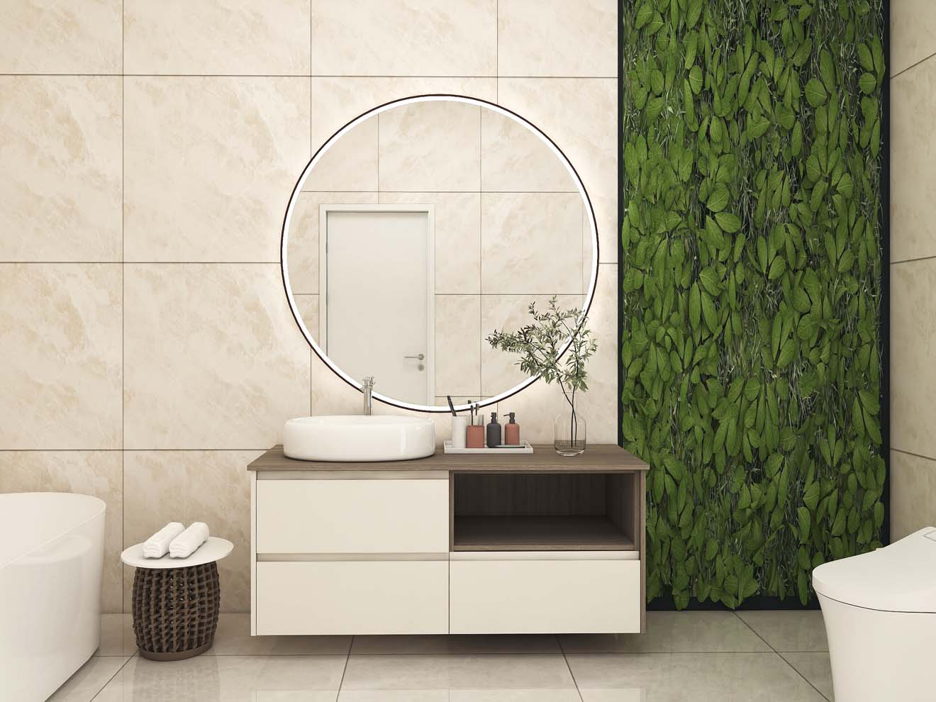 Streamlined Minimalist Bathroom Vanity with Natural Accents