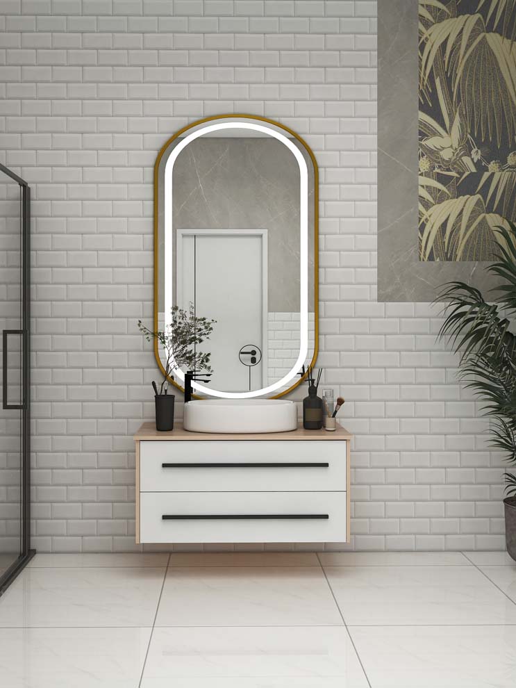 Streamlined Minimalist Bathroom Vanity with Natural Accents