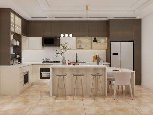 Beige kitchen Cabinets and Island
