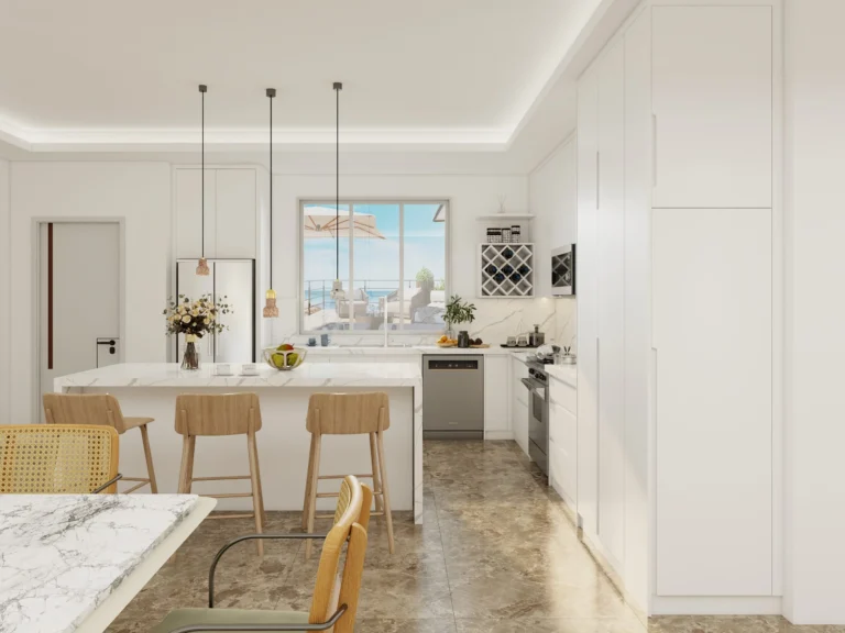 Bright Kitchen with Sleek White Kitchen Cupboards