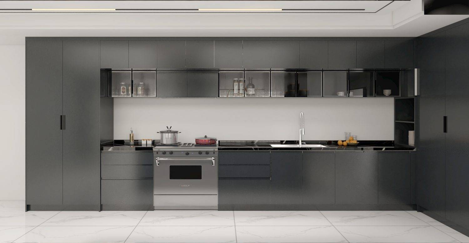 Contemporary L-Shaped Kitchen with Black Cabinets