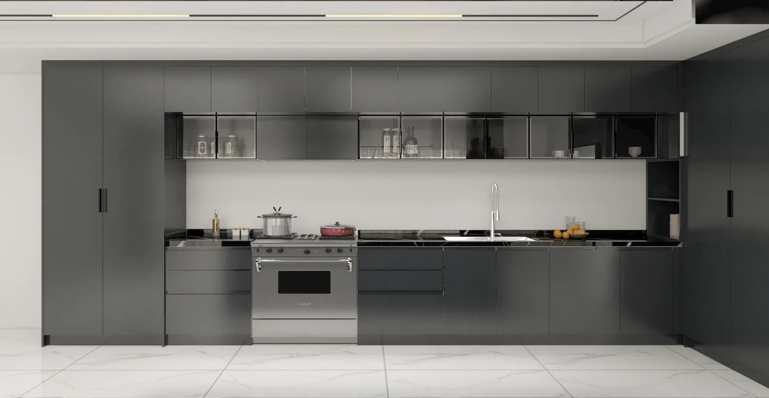 Contemporary L-Shaped Kitchen with Black Cabinets