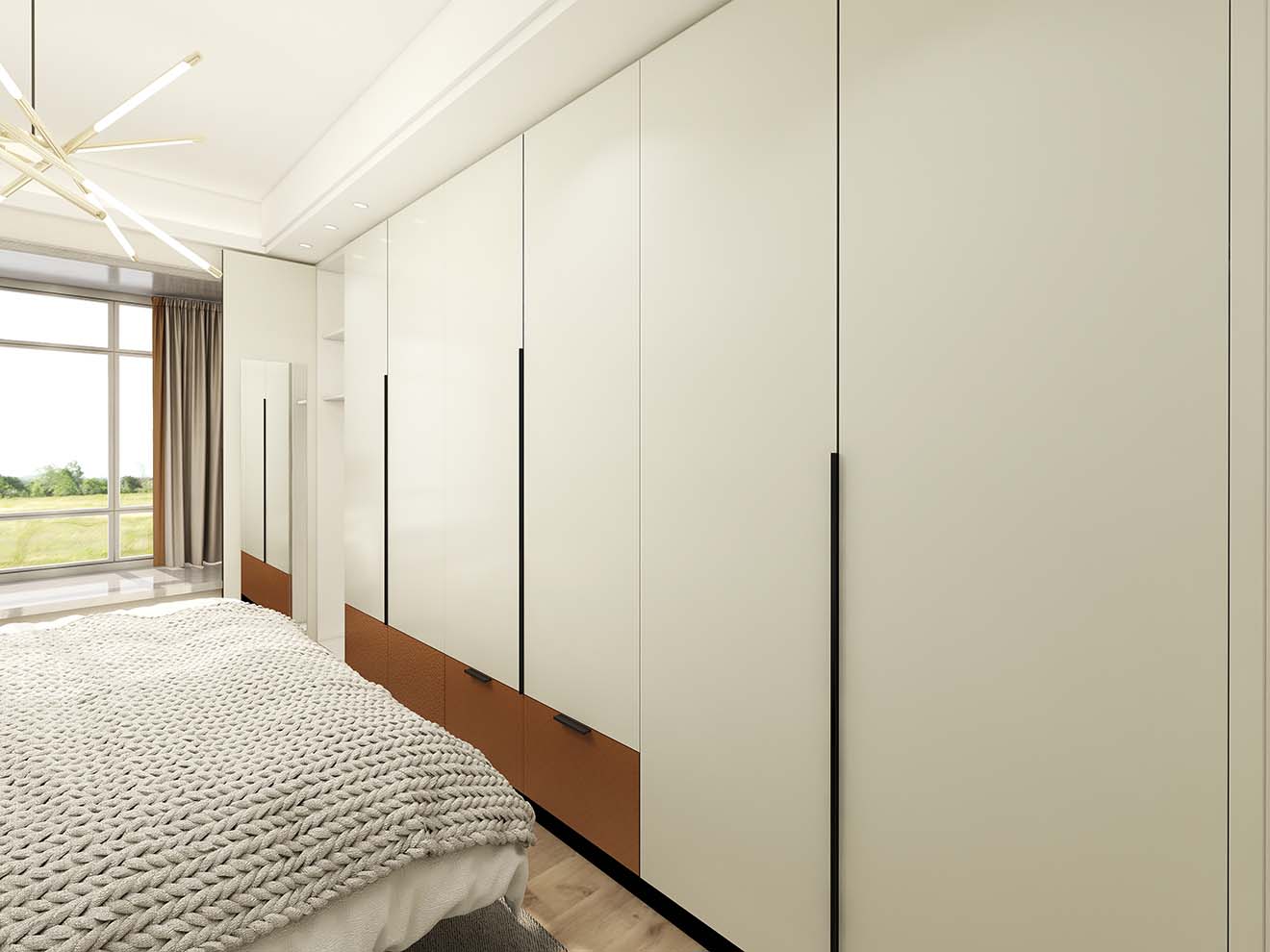 Spacious Modern Lacquer Hinged Wardrobe in Chic Bedroom