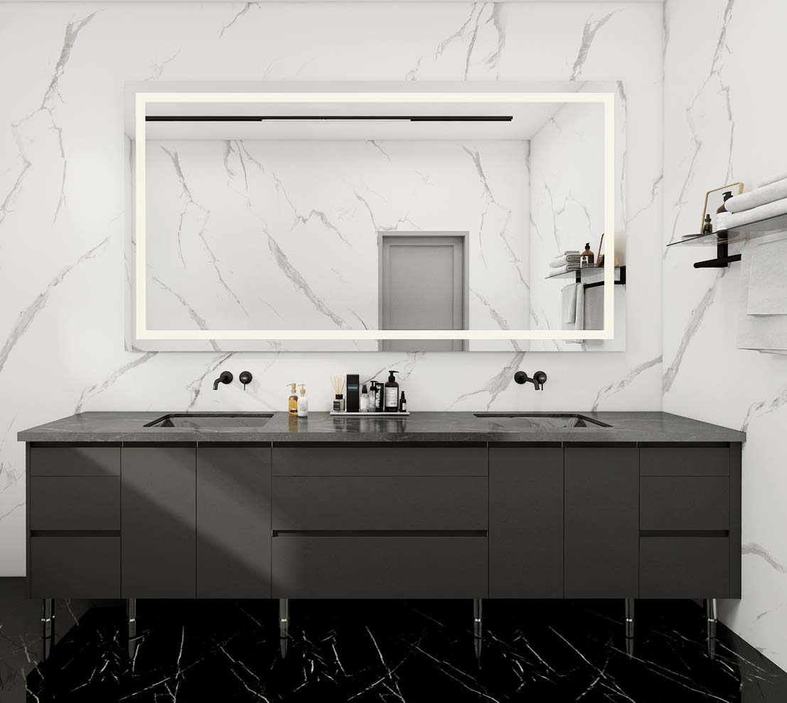 Sophisticated Gray Modern Bathroom Cabinets with Marble Detail 2 Sophisticated Gray Modern Bathroom Cabinets with Marble Detail