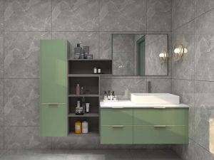 Stylish Sage Green Modern Bathroom Cabinets with Open Shelves
