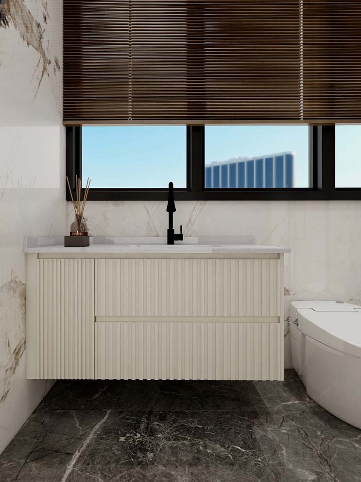 Luxurious Double Bathroom Sink Cabinets with Marble Accents