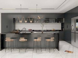 Modern Sleek L-Shaped Black Kitchen Cabinets