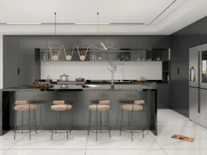 Modern Sleek L-Shaped Black Kitchen Cabinets