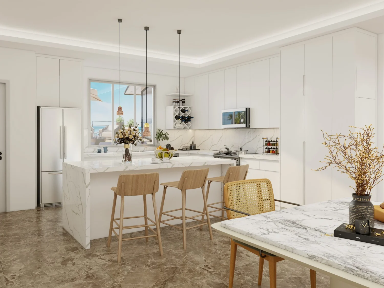 Modern White Kitchen with Sleek Cupboards