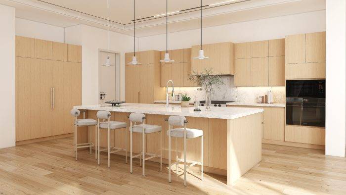 Spacious Kitchen Island with Oak Cabinets