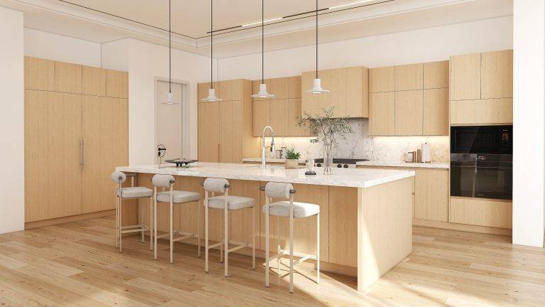 Spacious Kitchen Island with Oak Cabinets