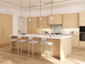 Spacious Kitchen Island with Oak Cabinets