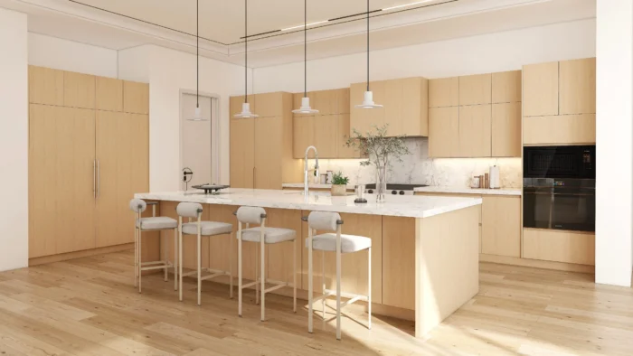 Spacious Kitchen Island with Oak Cabinets